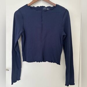 Aerie Navy Long Sleeve Ribbed Top size medium